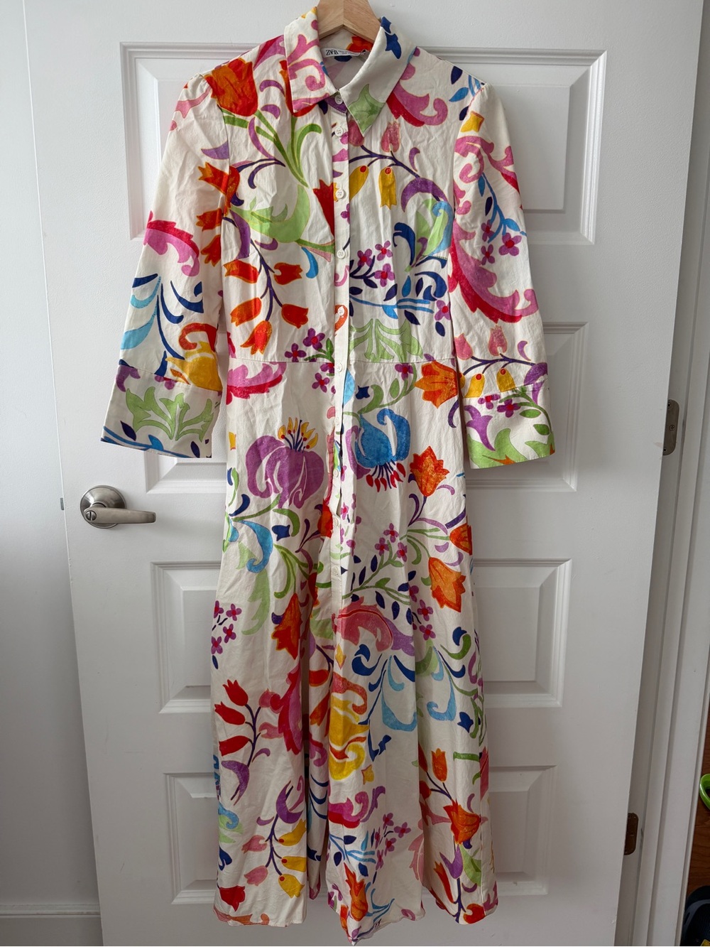 Zara Floral Cotton Shirt Dress in Multi-Color